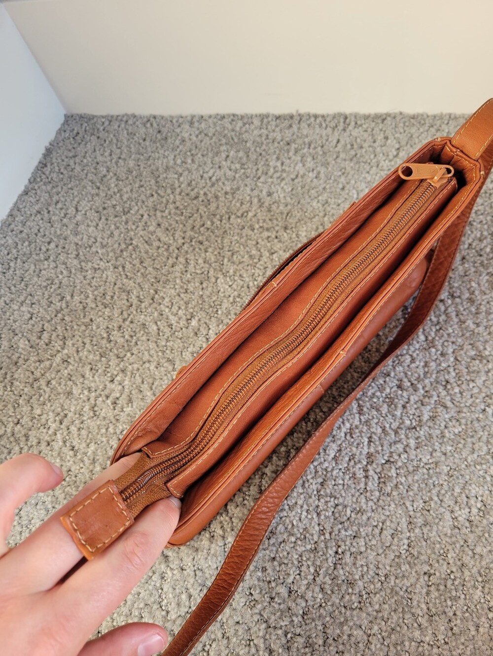 Genuine Leather Orange Brown Baguette Shoulder Bag 7" x 12.5" x 3" - Picture 9 of 14